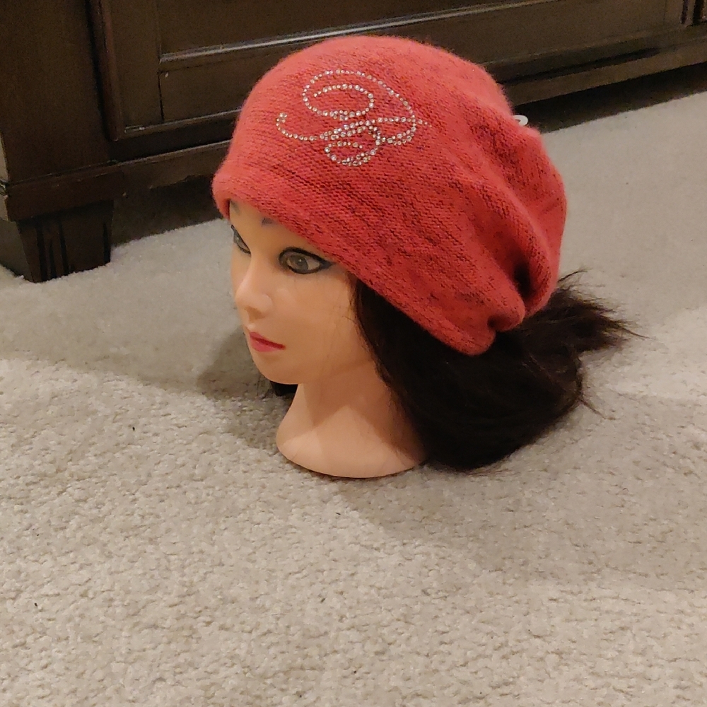 New!Knit Elegant Red Beret with Rhinestone Detail